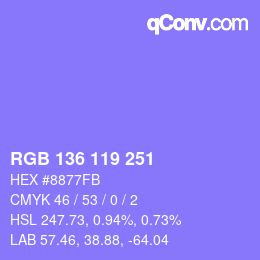 カラーコード: RGB 136 119 251 | qconv.com