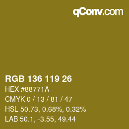 Color code: RGB 136 119 26 | qconv.com