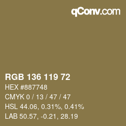 Color code: RGB 136 119 72 | qconv.com