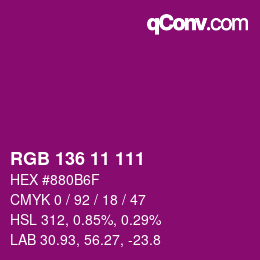 Color code: RGB 136 11 111 | qconv.com