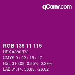 Color code: RGB 136 11 115 | qconv.com