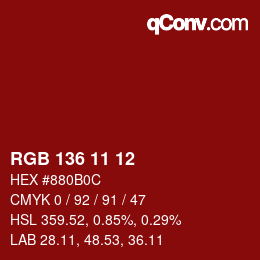 Color code: RGB 136 11 12 | qconv.com