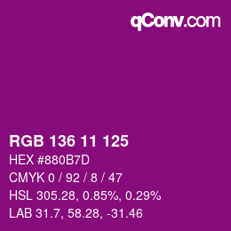 Farbcode: RGB 136 11 125 | qconv.com