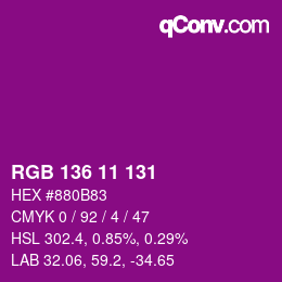 Color code: RGB 136 11 131 | qconv.com