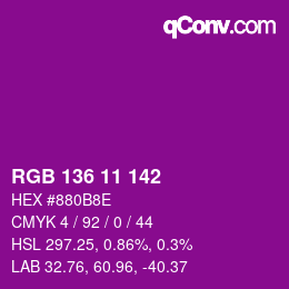 Color code: RGB 136 11 142 | qconv.com