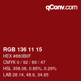 Code couleur: RGB 136 11 15 | qconv.com