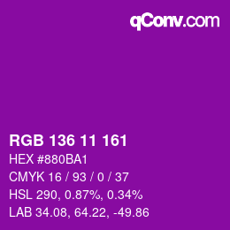 Color code: RGB 136 11 161 | qconv.com