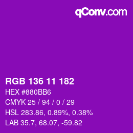 Color code: RGB 136 11 182 | qconv.com