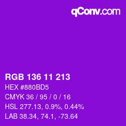 Color code: RGB 136 11 213 | qconv.com
