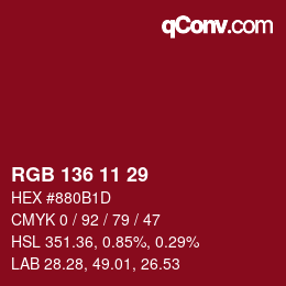 Color code: RGB 136 11 29 | qconv.com