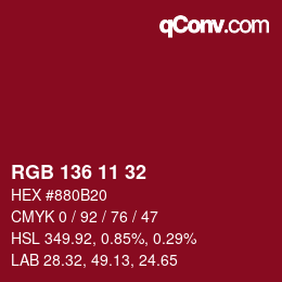 Color code: RGB 136 11 32 | qconv.com