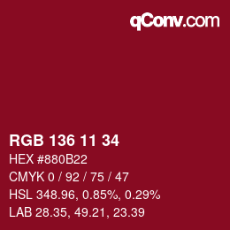 カラーコード: RGB 136 11 34 | qconv.com
