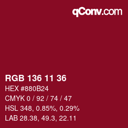 Color code: RGB 136 11 36 | qconv.com