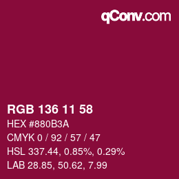 Color code: RGB 136 11 58 | qconv.com