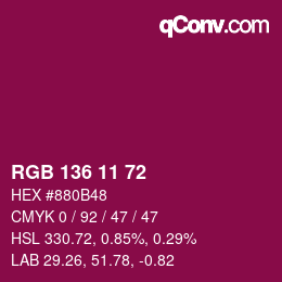 Color code: RGB 136 11 72 | qconv.com