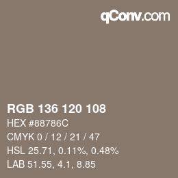 Color code: RGB 136 120 108 | qconv.com