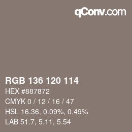 Color code: RGB 136 120 114 | qconv.com