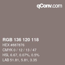 Code couleur: RGB 136 120 118 | qconv.com