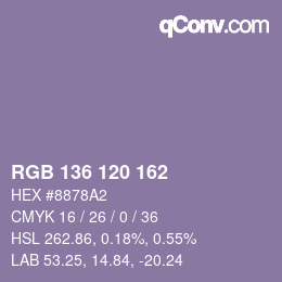 カラーコード: RGB 136 120 162 | qconv.com