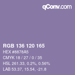 カラーコード: RGB 136 120 165 | qconv.com