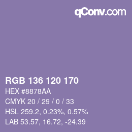 カラーコード: RGB 136 120 170 | qconv.com
