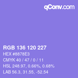 Color code: RGB 136 120 227 | qconv.com