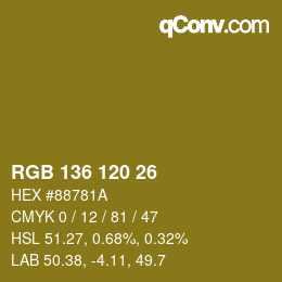 Color code: RGB 136 120 26 | qconv.com