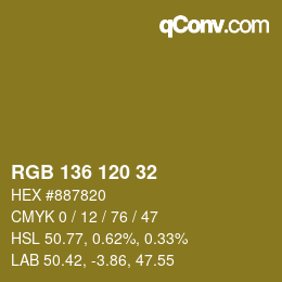 Color code: RGB 136 120 32 | qconv.com