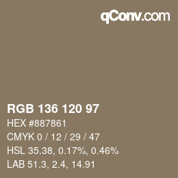 Color code: RGB 136 120 97 | qconv.com