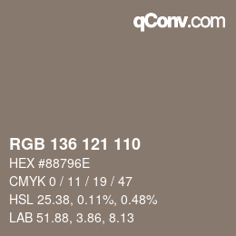 Código de color: RGB 136 121 110 | qconv.com