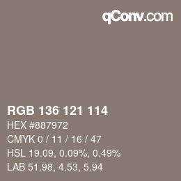 Color code: RGB 136 121 114 | qconv.com