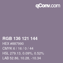 Color code: RGB 136 121 144 | qconv.com