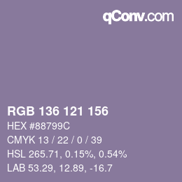 Color code: RGB 136 121 156 | qconv.com