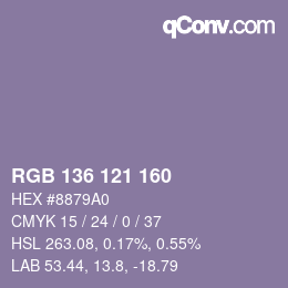 Color code: RGB 136 121 160 | qconv.com