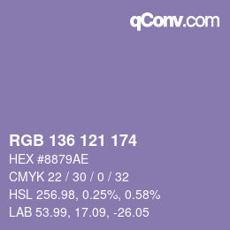 Color code: RGB 136 121 174 | qconv.com