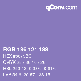 Color code: RGB 136 121 188 | qconv.com