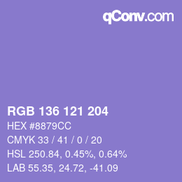カラーコード: RGB 136 121 204 | qconv.com