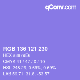 Color code: RGB 136 121 230 | qconv.com