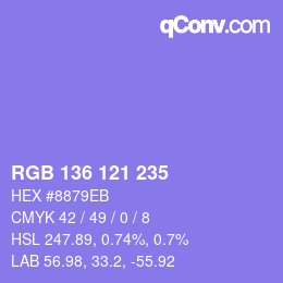 Color code: RGB 136 121 235 | qconv.com