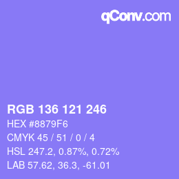 Color code: RGB 136 121 246 | qconv.com