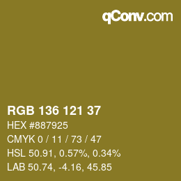 Color code: RGB 136 121 37 | qconv.com