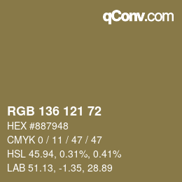 Color code: RGB 136 121 72 | qconv.com