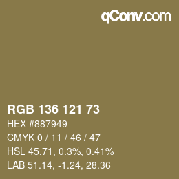 Color code: RGB 136 121 73 | qconv.com