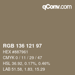 Código de color: RGB 136 121 97 | qconv.com