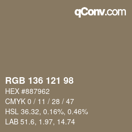 Color code: RGB 136 121 98 | qconv.com