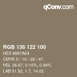 Color code: RGB 136 122 100 | qconv.com
