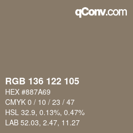 Color code: RGB 136 122 105 | qconv.com