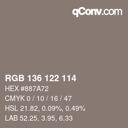 Color code: RGB 136 122 114 | qconv.com