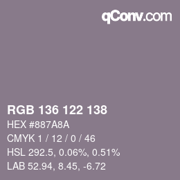 Color code: RGB 136 122 138 | qconv.com