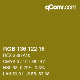 Color code: RGB 136 122 16 | qconv.com